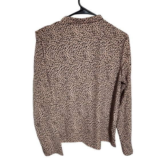 Angashion Button Front Shirt Womens Large Cheetah Print Pink Ruffle Long Sleeve - Picture 2 of 5